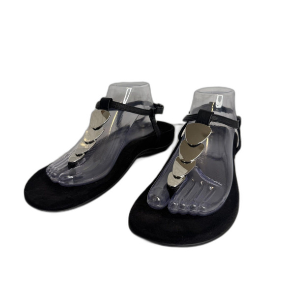 Vionic Sandals Womens Size 9.5 Black Thong T-Strap Comfort Silver Embellished - Picture 2 of 11